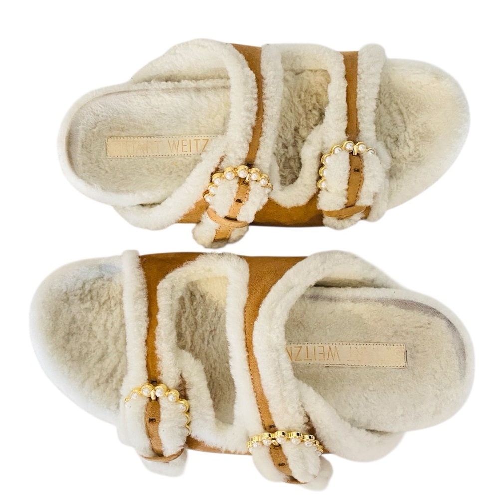 Stuart Weitzman Piper Chill Perla Slide Sandals Women’s 10 Shearling Lining